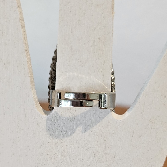 COWGIRL CONFETTI SILVER, TURQUOISE RHINESTONE STATEMENT RING- *Size 6.5 adjust. - Picture 3 of 4